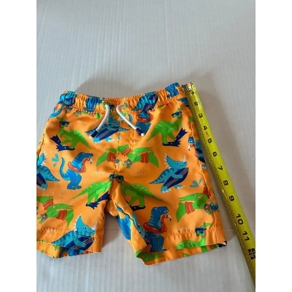 Gymboree Boys 5T Dinosaur Swim Trunks Orange Surfing Dino Board Shorts
